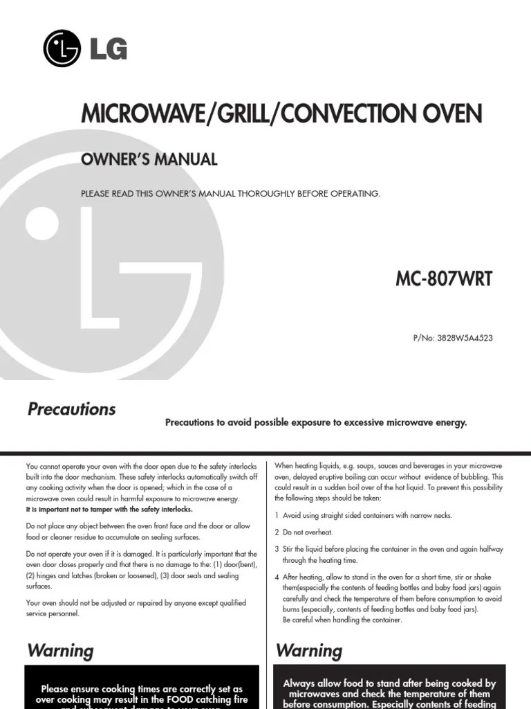Microwave/Grill/Convection Oven Owner'S Manual PDF Roasting Oven