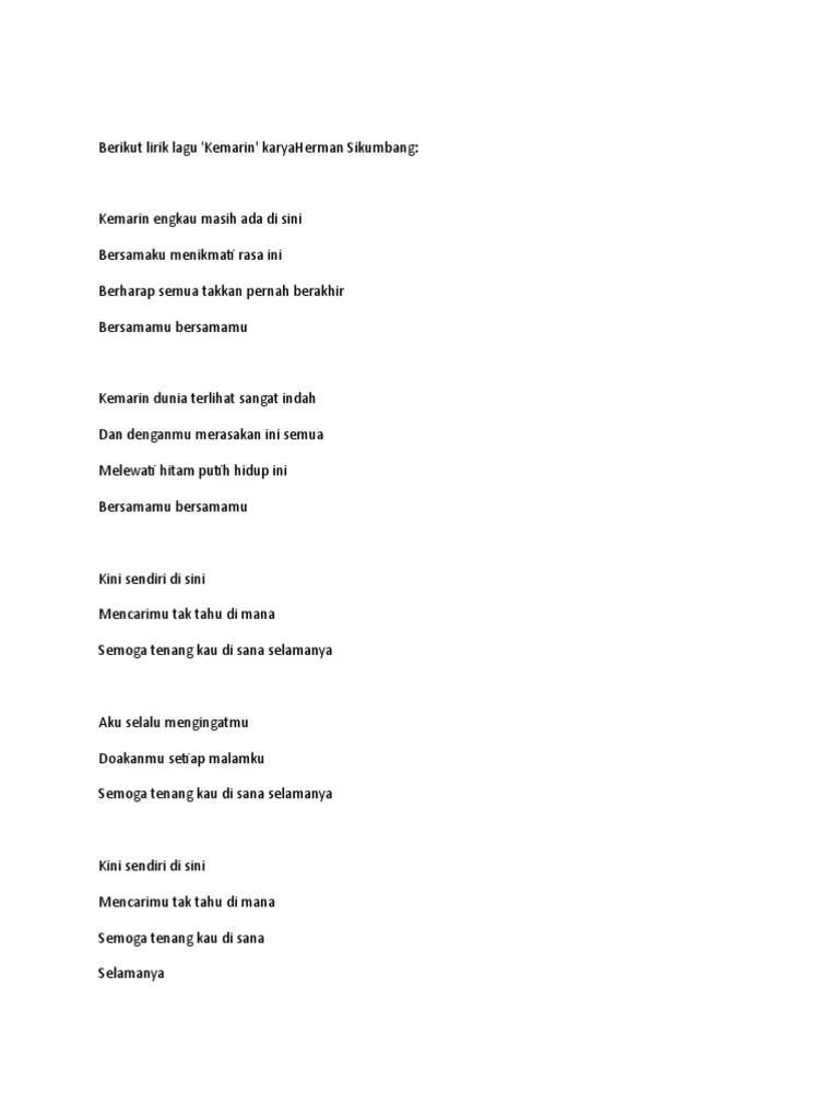Lirik Lagu Kemarin