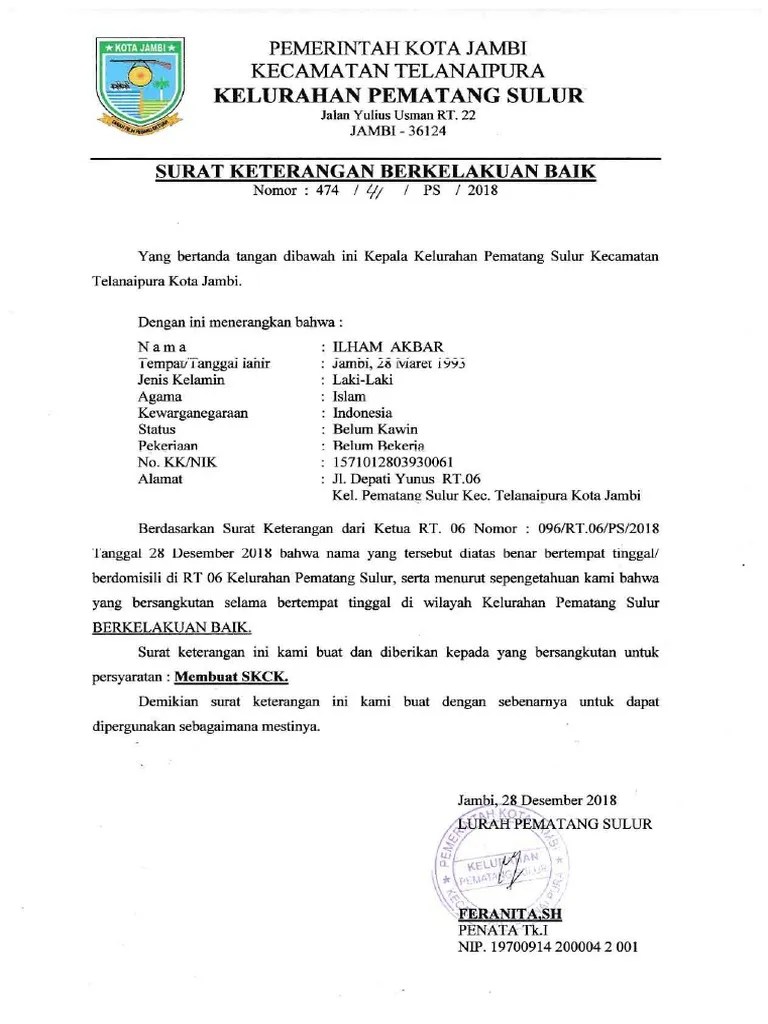 Surat Keterangan Berkelakuan Baik | PDF