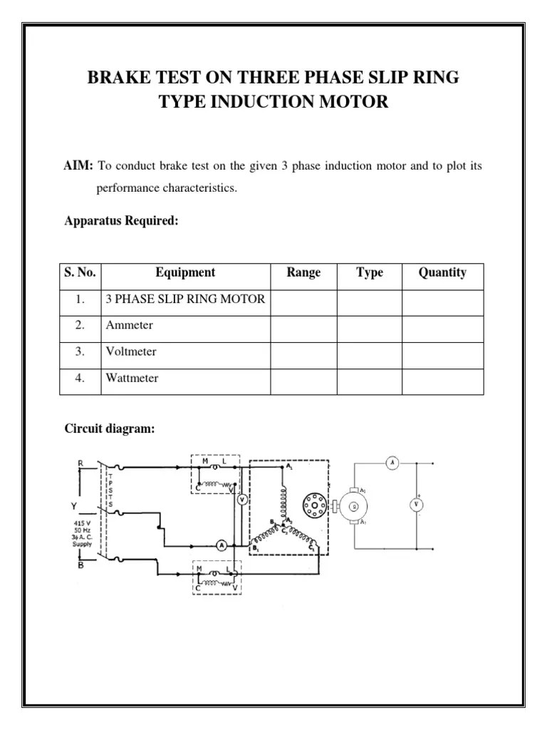 Brake Test On Three Phase Slip Ring Type Induction Motor | PDF