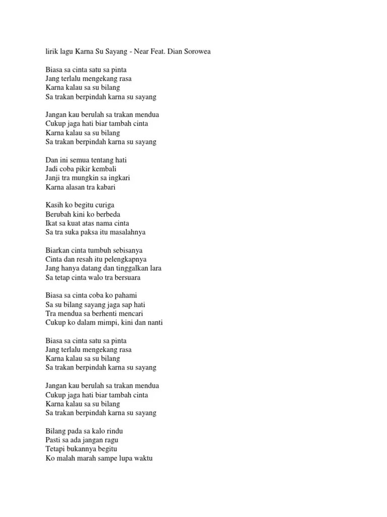 Lirik Lagu Karna Su Sayang