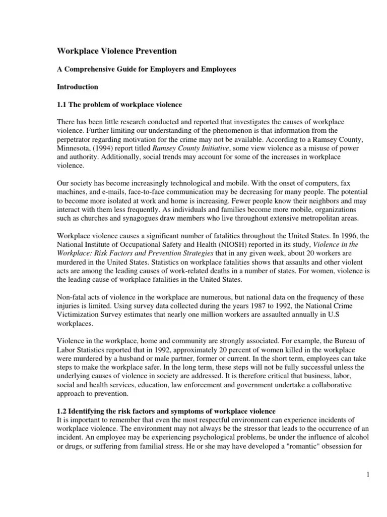 Workplace Violence Prevention Guide Occupational Safety And Health