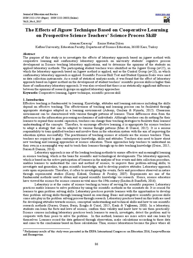 The Effects of Jigsaw Technique Based on Cooperative Learning on