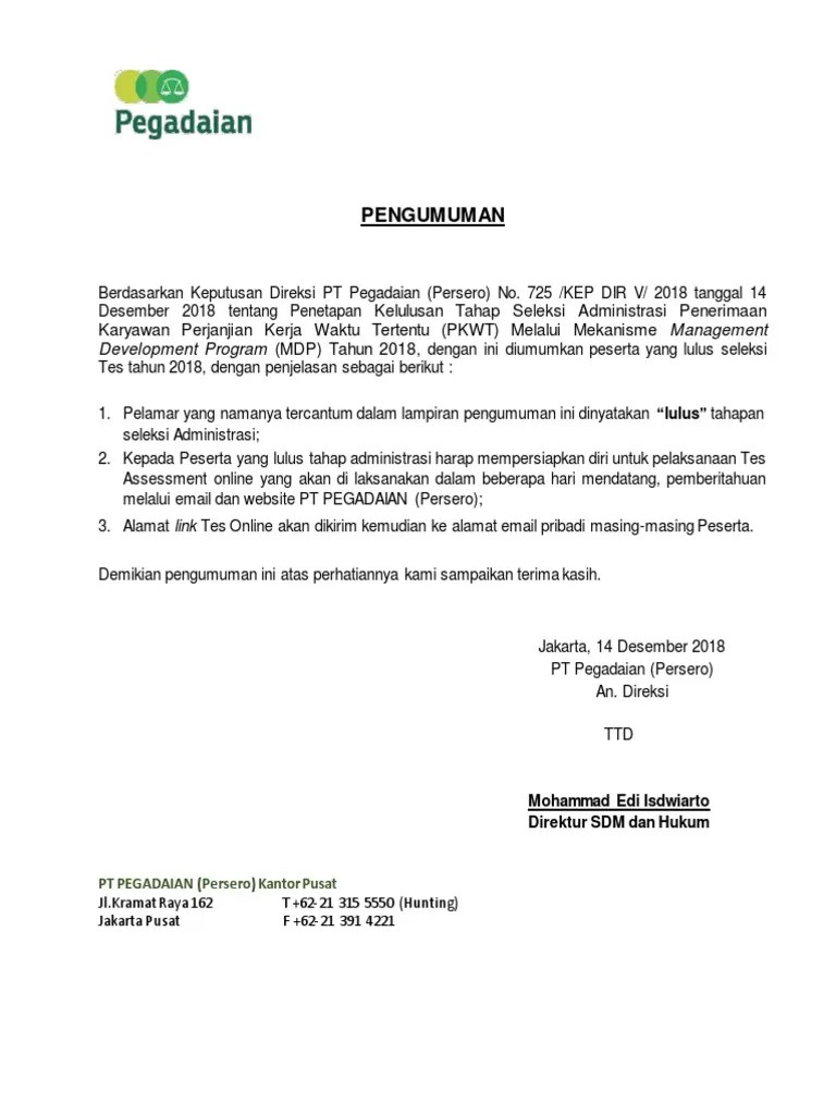 Pengumuman Kelulusan MDP II Lengkap | PDF