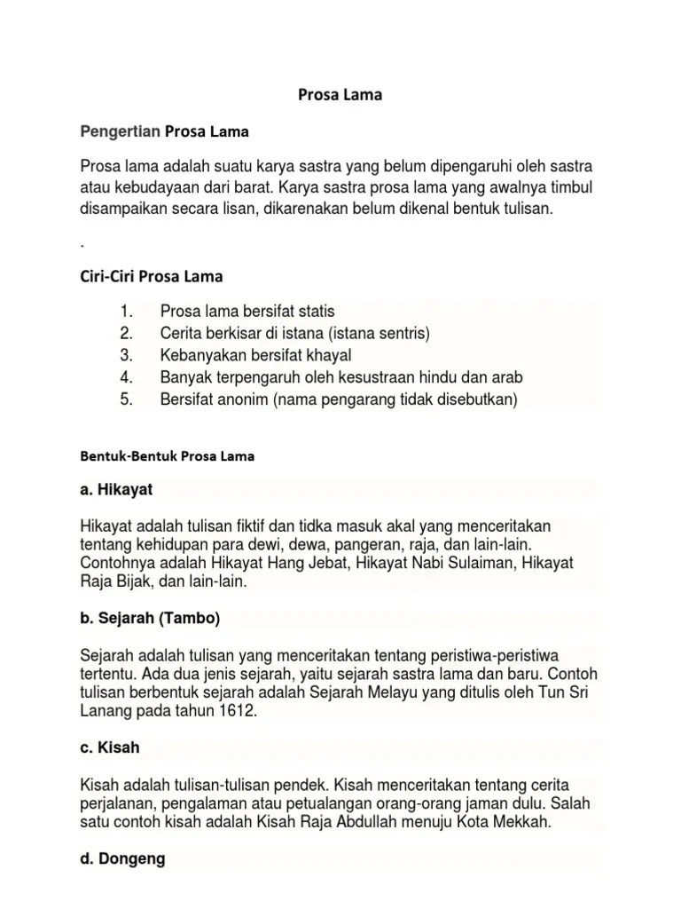 Jenis Prosa Lama – Dengan