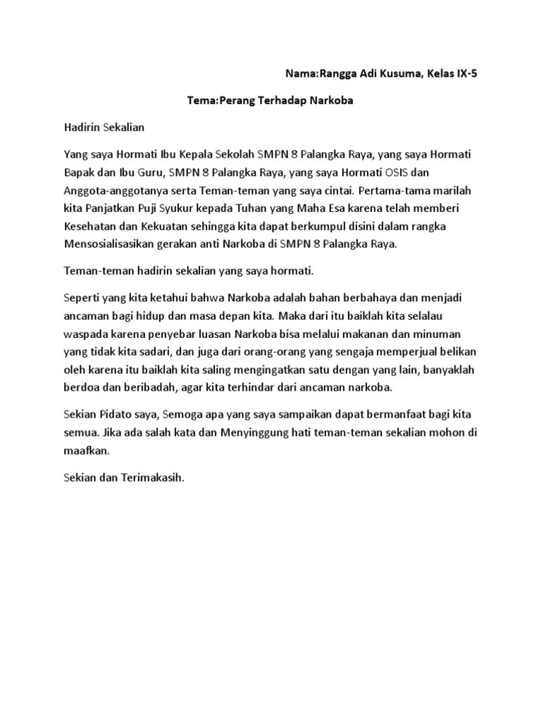 Teks Pidato Persuasif Singkat Tentang Perang Terhadap Narkoba