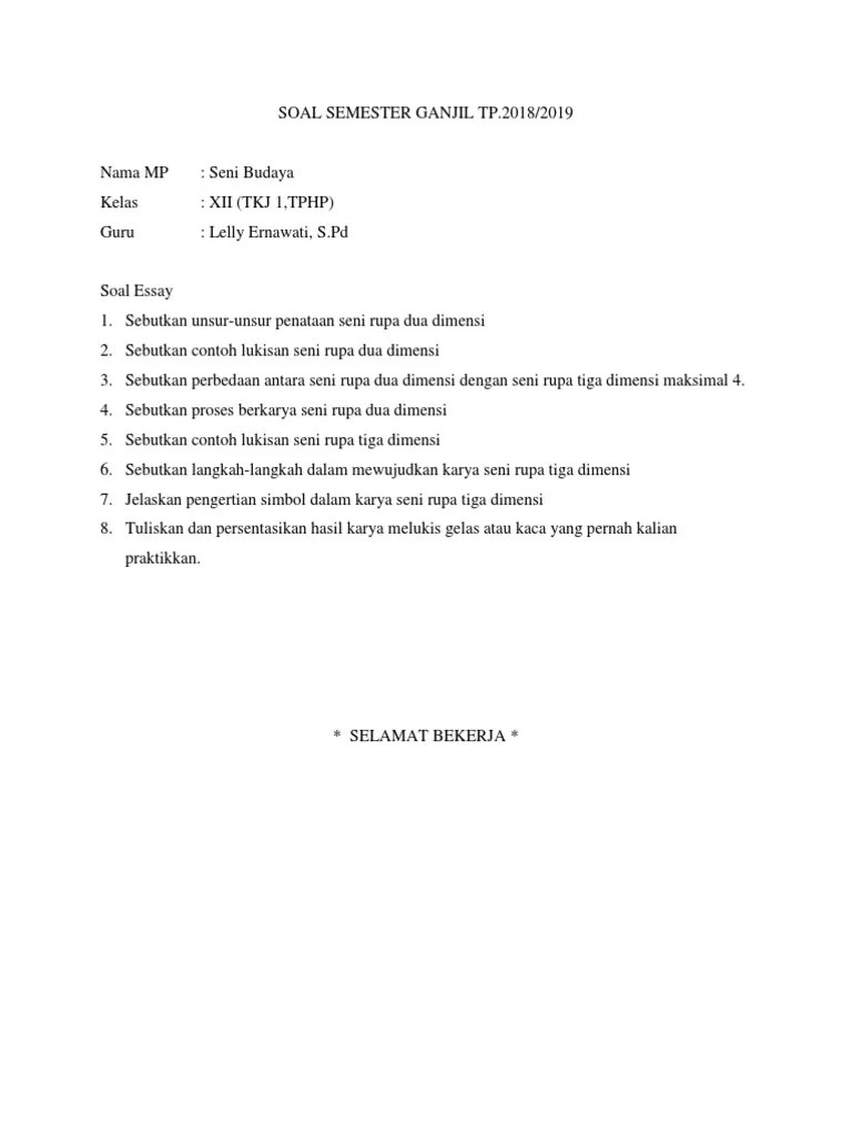 Soal Essay Seni Budaya Kelas 7