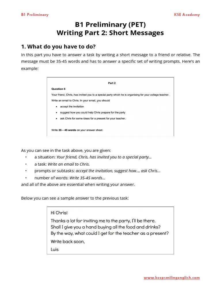 PET Writing Part 2 PDF PDF