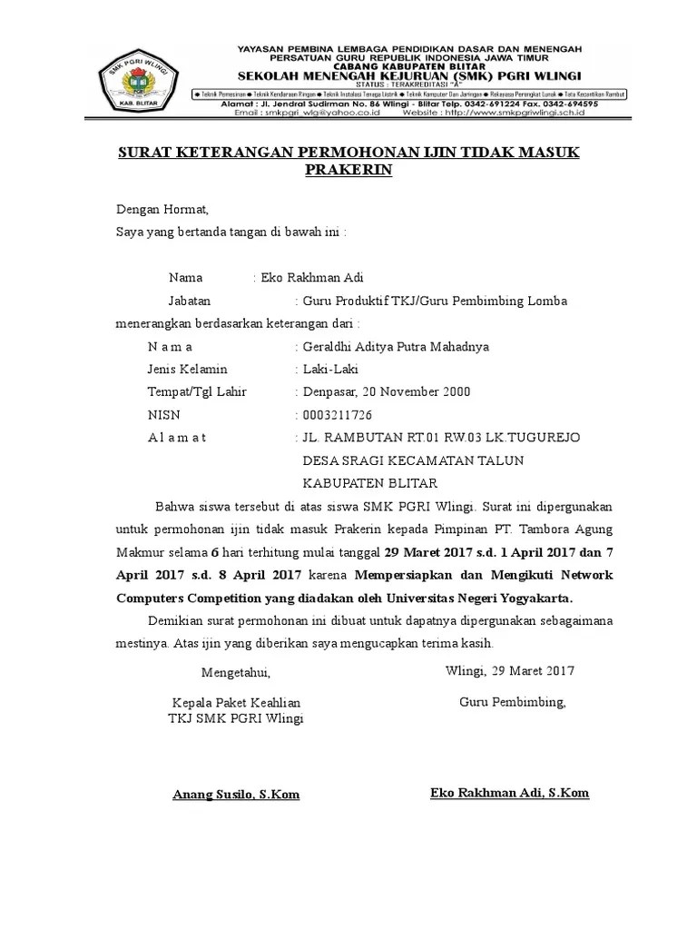 Surat Keterangan Dispensasi Tidak Masuk Kerja 1 | PDF