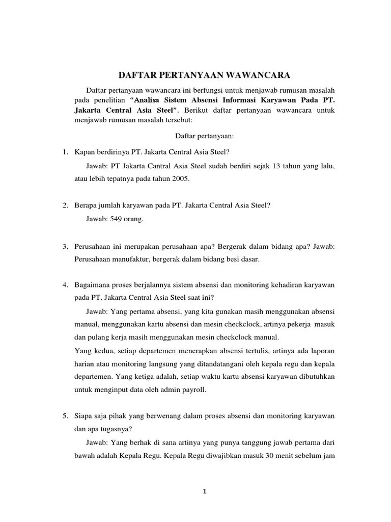 Daftar Pertanyaan Wawancara | Pdf