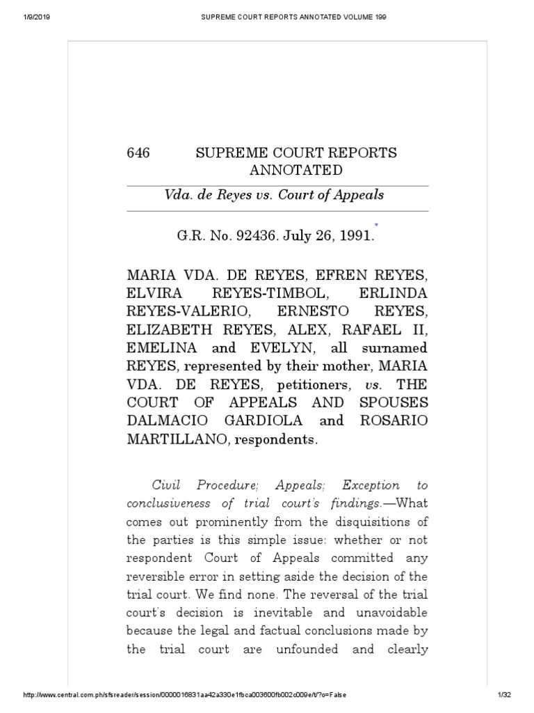Vda. de Reyes v. CA July 261991 PDF Appeal Foreclosure