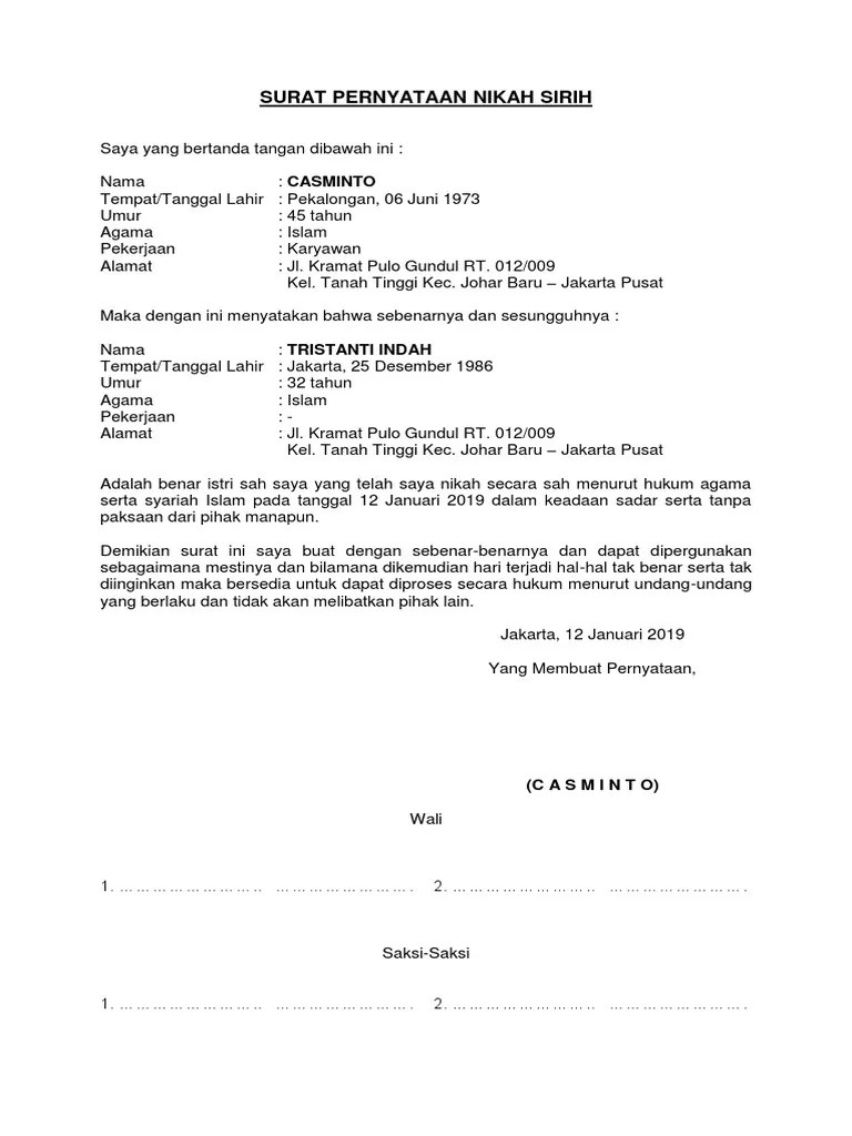 Surat Pernyataan Nikah Sirih PDF