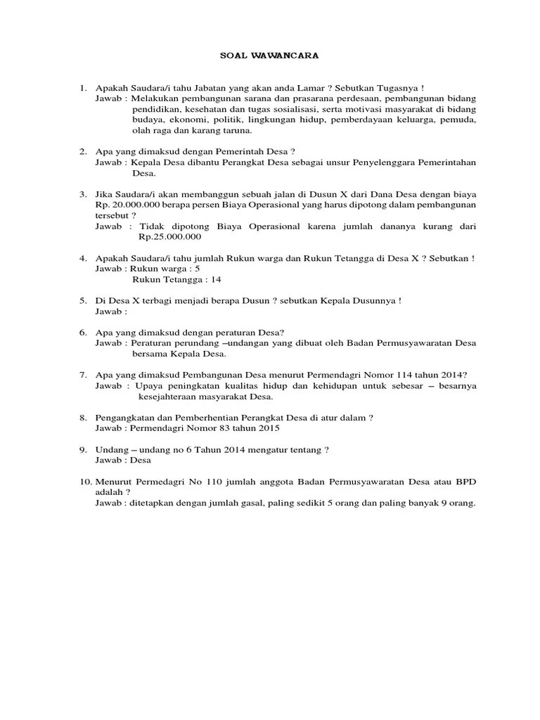 Yuk Mojok! Contoh Soal Wawancara Perangkat Desa