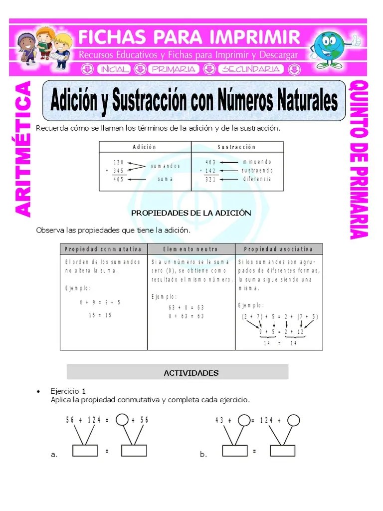 Adición y Sustracción Con Números Naturales Para Quinto de Primaria (1