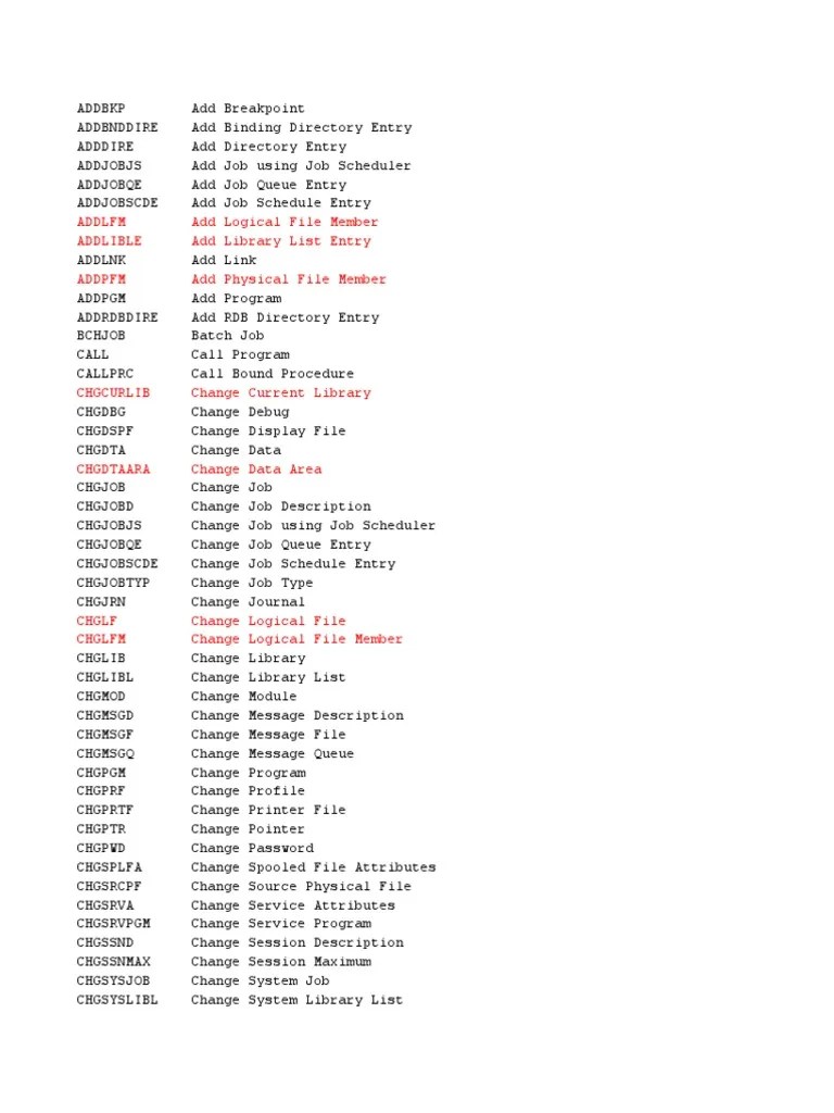 Important CL Commands PDF Computer File Ibm Rpg