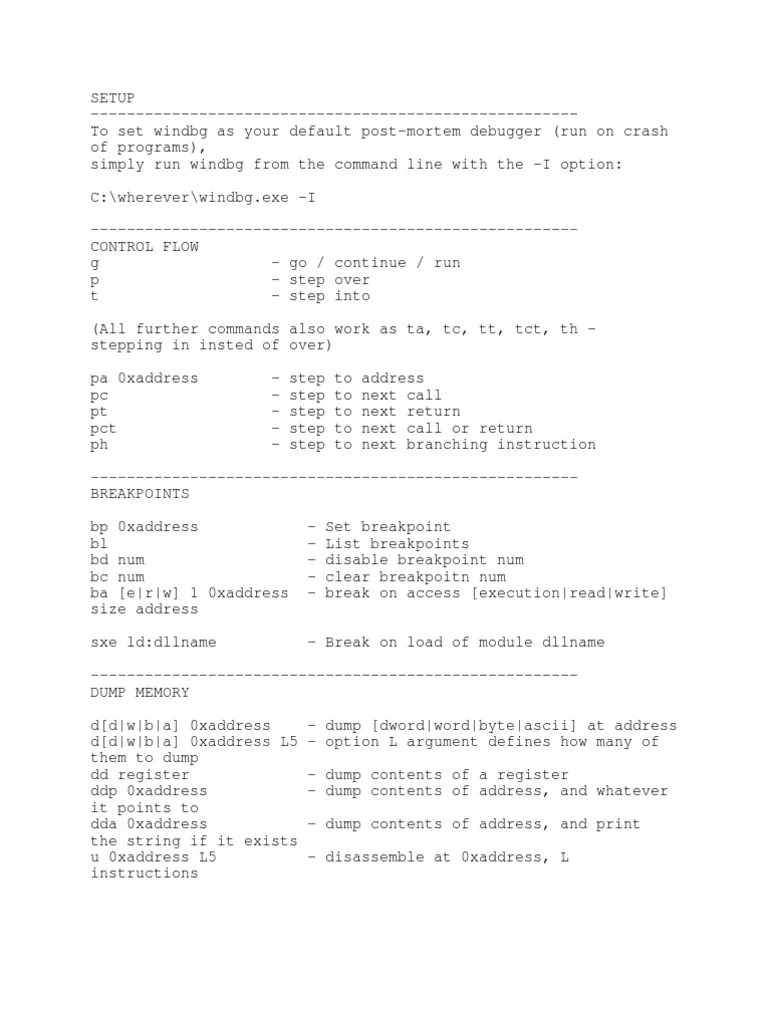 Windbg Cheat Sheet PDF Software Development Computer Programming