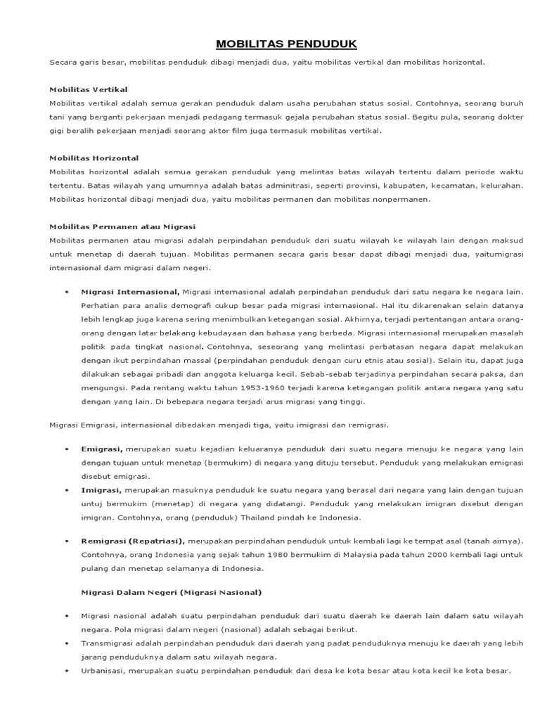 Mobilitas Penduduk | PDF