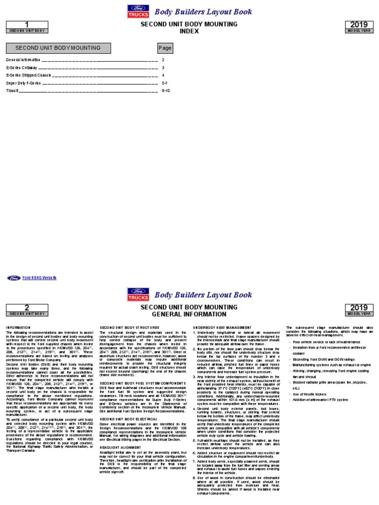 Body Builders Layout Book: Second Unit Body Mounting Index | PDF | Ford