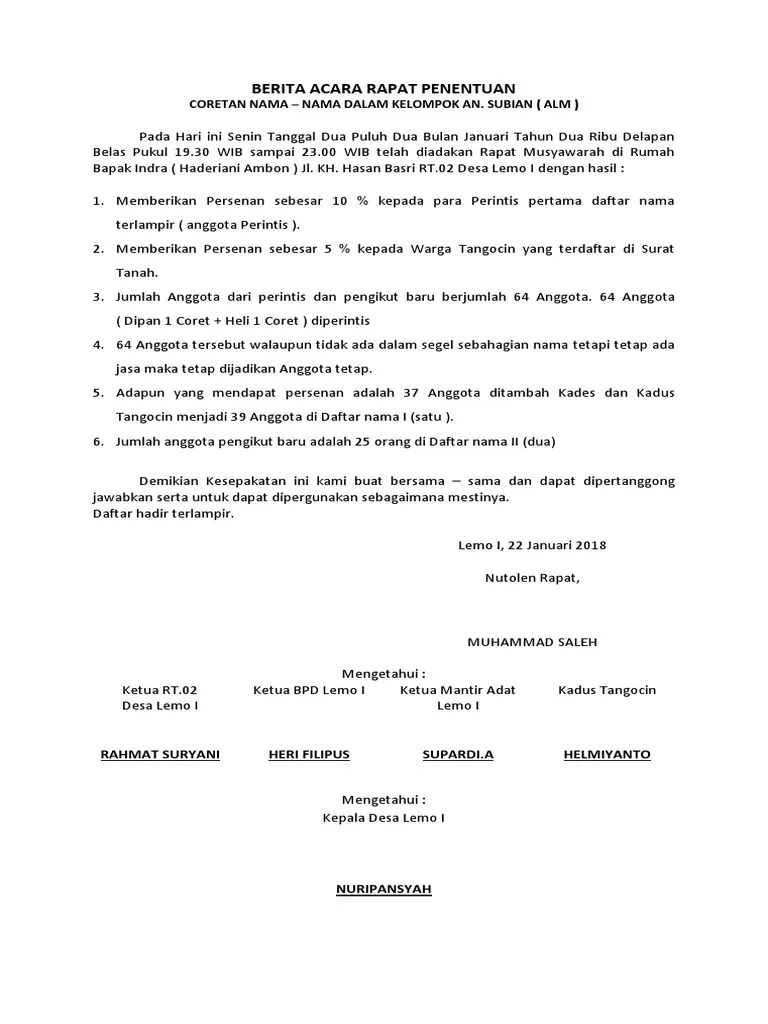 Berita Acara Rapat Penentuan | PDF