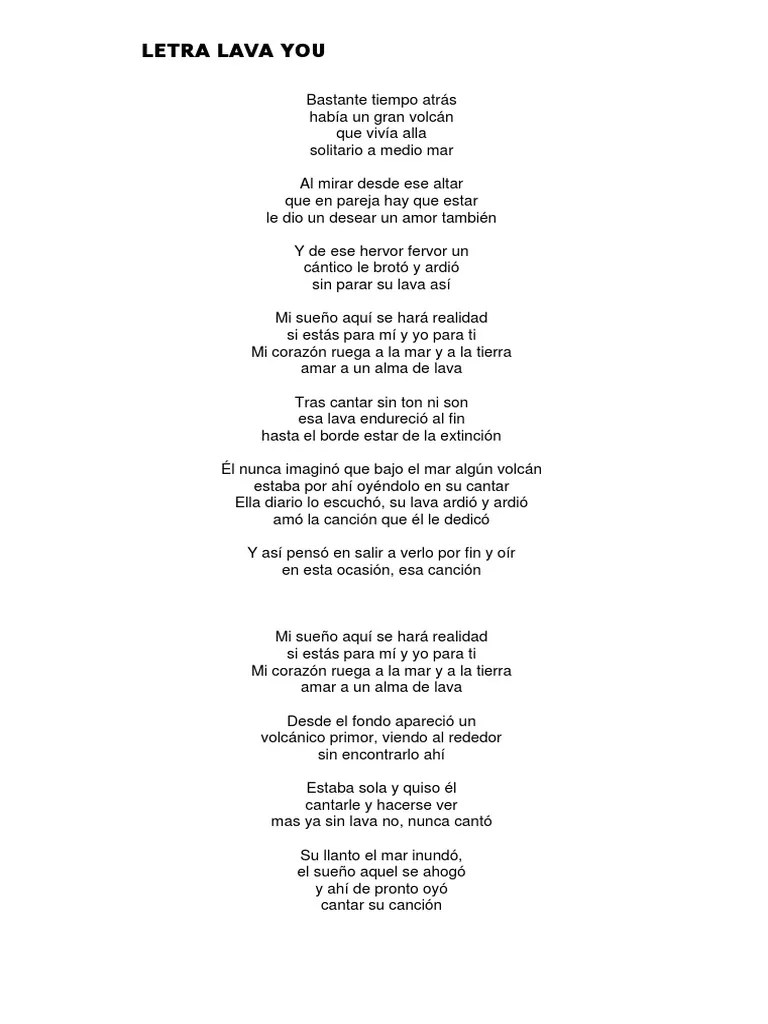 Letra Lava You Erupción volcánica Entretenimiento (general