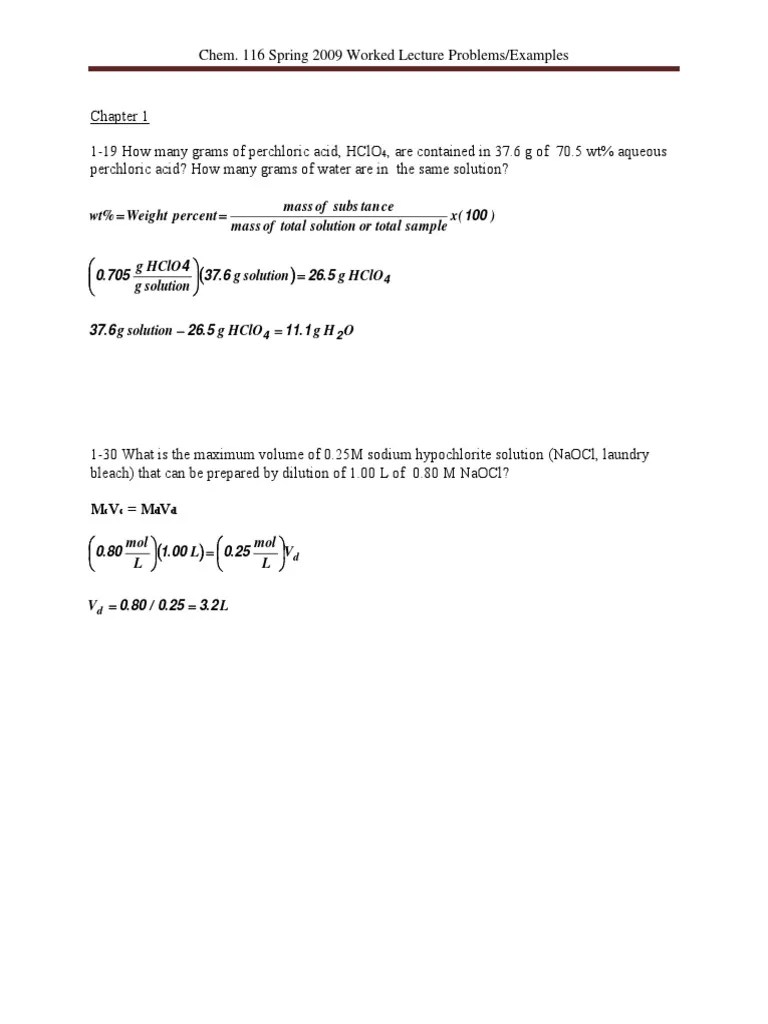 Worked Examples PDF Molar Concentration Titration