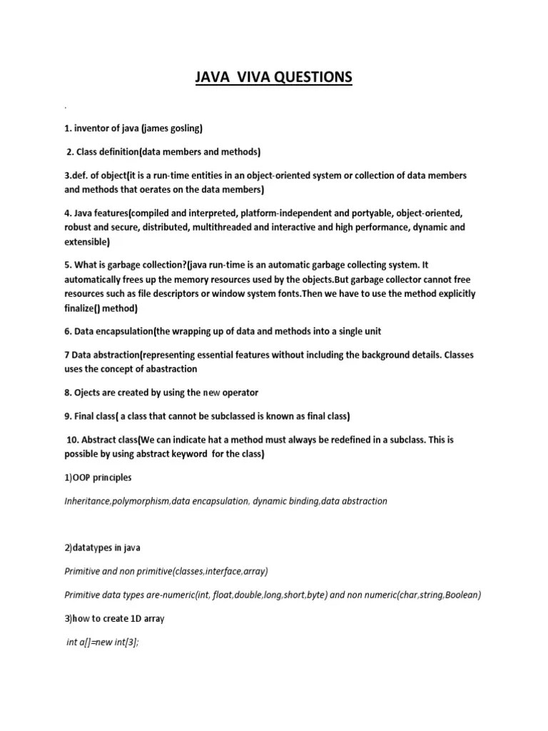 Java Viva Questions 1) OOP Principles PDF Inheritance (Object