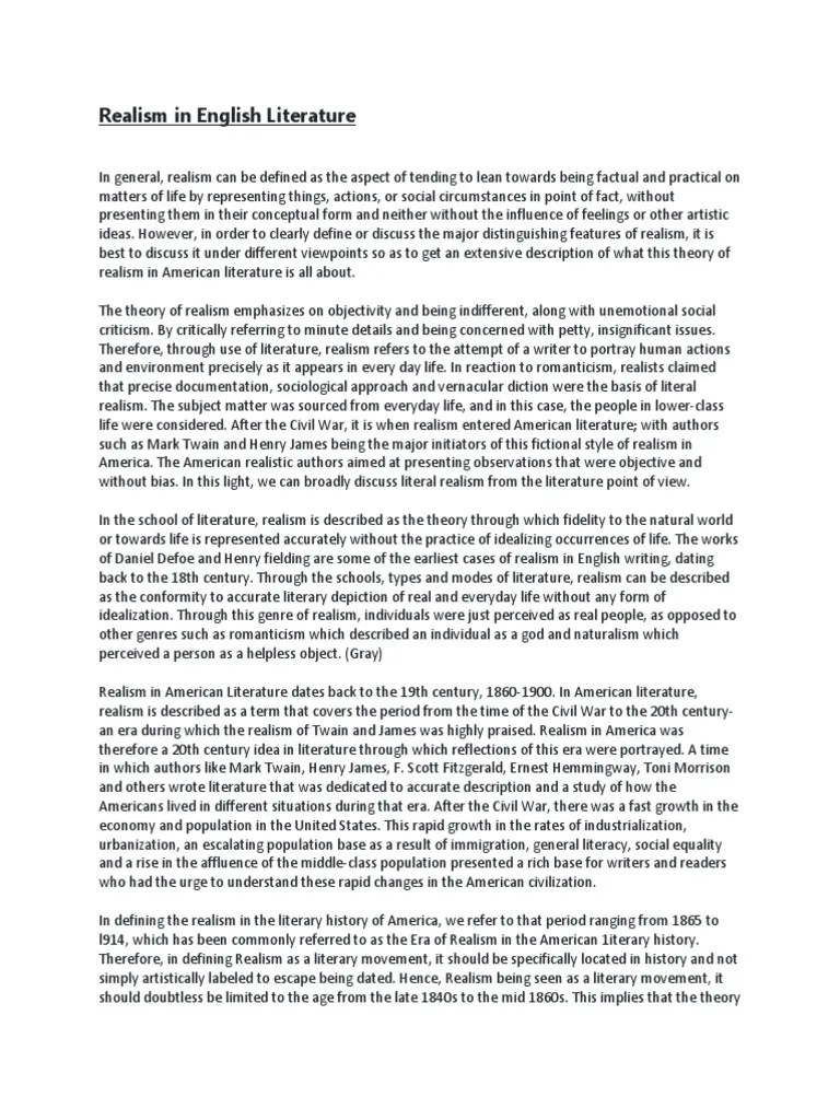 Realism in English Literature Print Reference This PDF Realism
