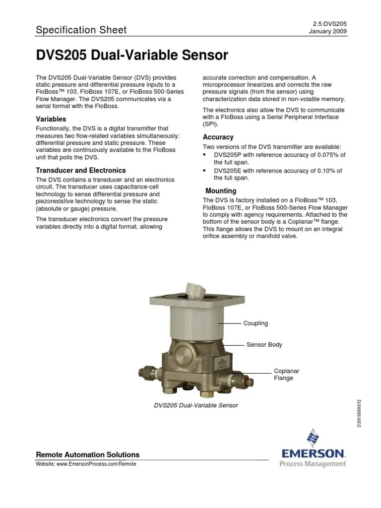DVS205 DualVariable Sensor Specification Sheet PDF