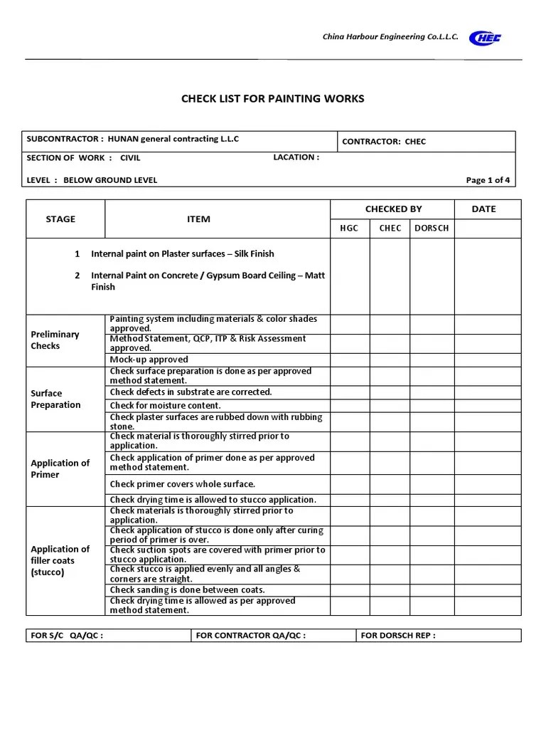 Check List Painting PDF Paint Plaster