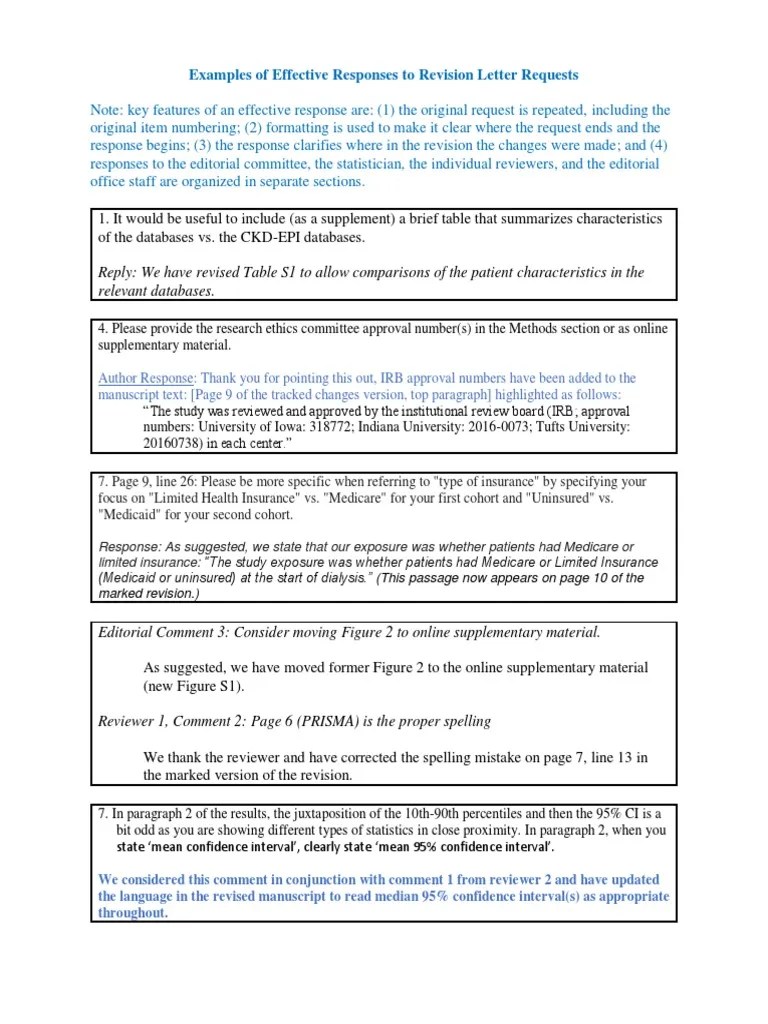 Examples of Effective Responses to Revision Letter Requests