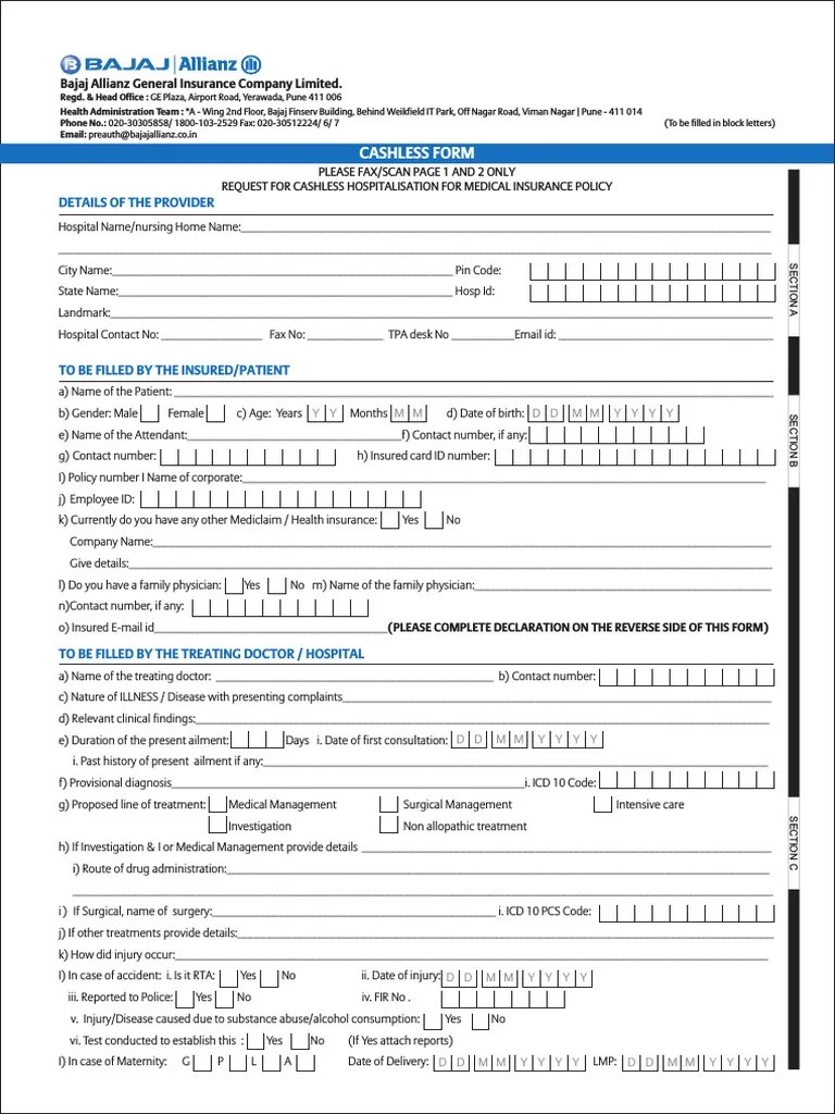 Bajaj Allianz Cashless Request Form Hospital Patient