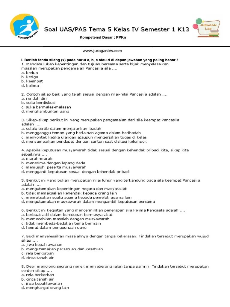 Soal UAS PAS Tema 5 PPKN Kelas 4 Semester 1-1 | PDF