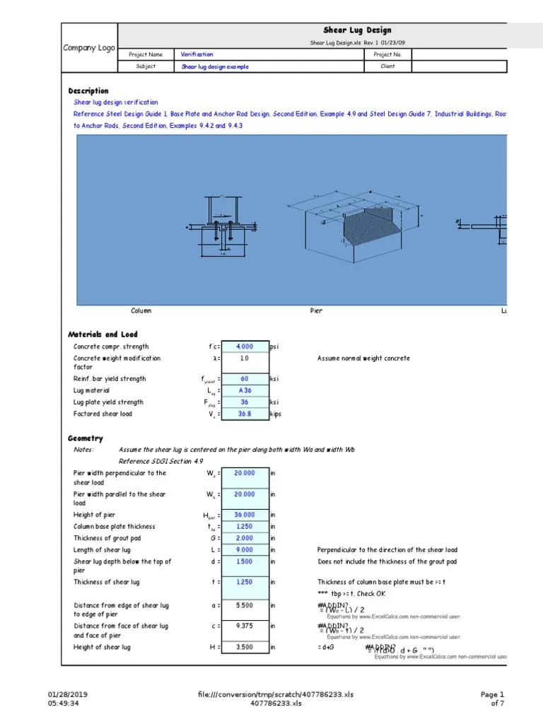Shear Lug Design PDF Shear Stress Bending