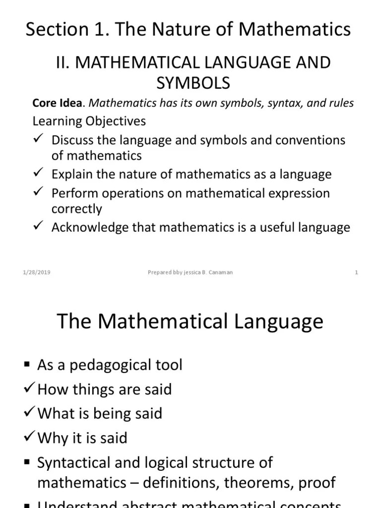 Ii. Mathematical Language And Symbols Section 1. The Nature of