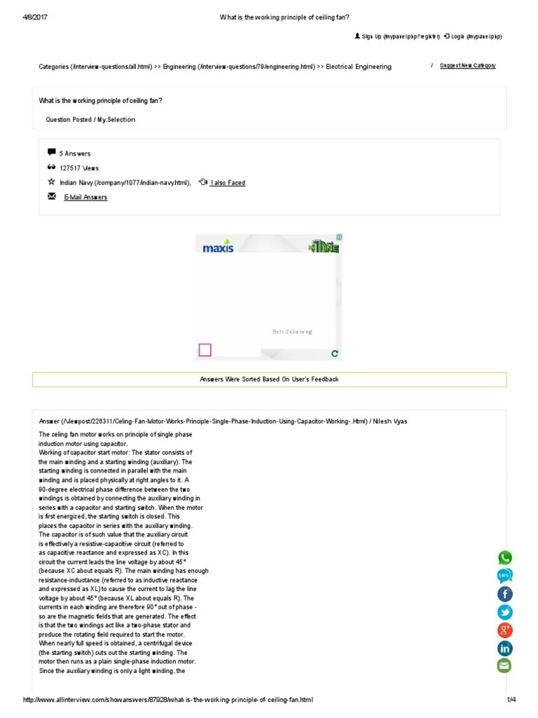 What Is The Working Principle of Ceiling Fan - PDF | PDF | Electric