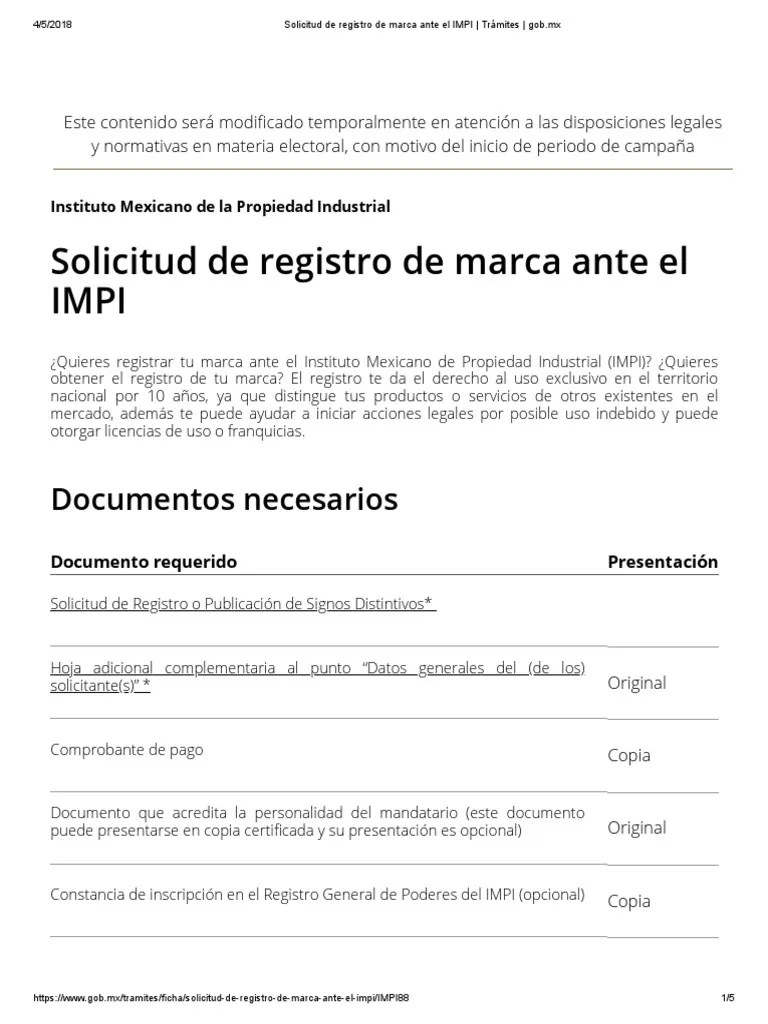 Solicitud de Registro de Marca Ante El IMPI _ Trámites _ Gob.mx Marca