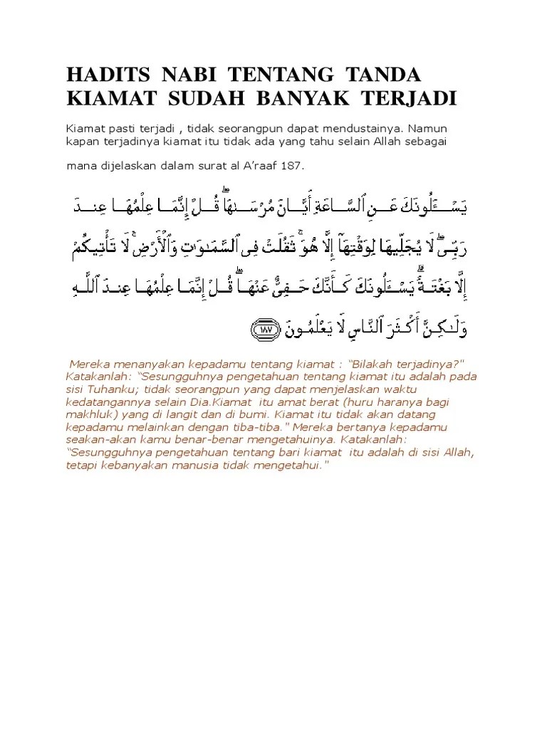 Hadist Nabi Tentang Tanda Kiamat Sudah Banyak Terjadi | PDF