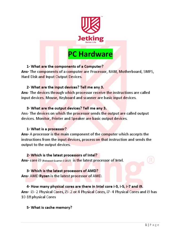 PC Hardware Interview Questions1 PDF Random Access Memory Read