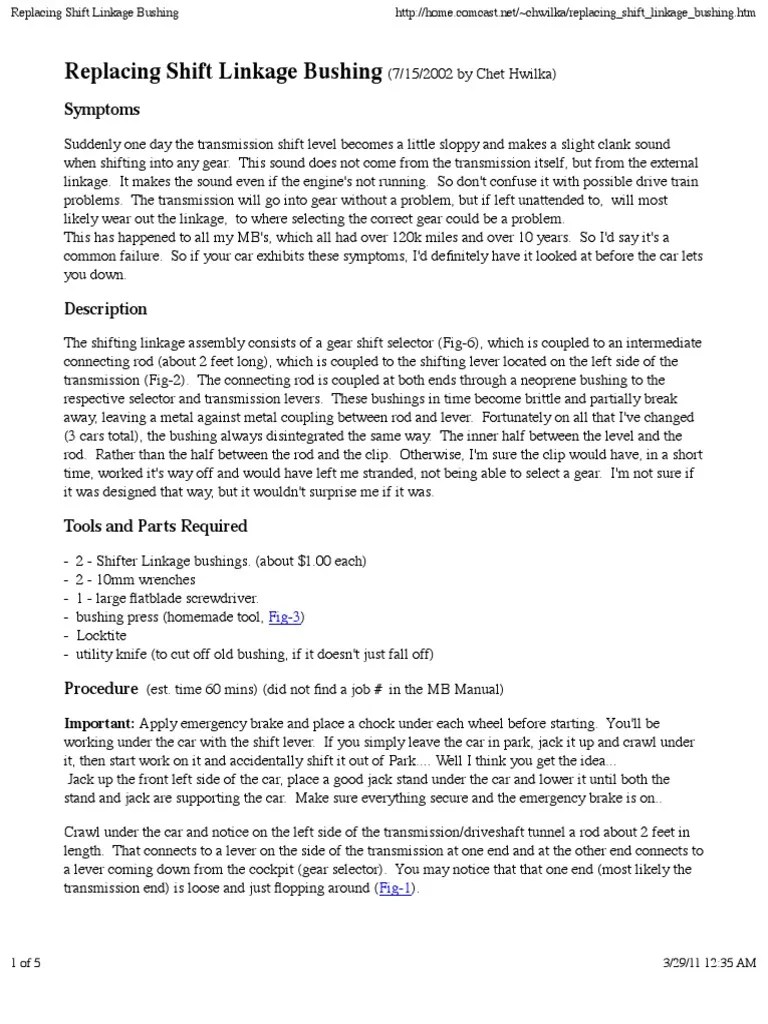 Replacing Shift Linkage Bushing Symptoms PDF Transmission