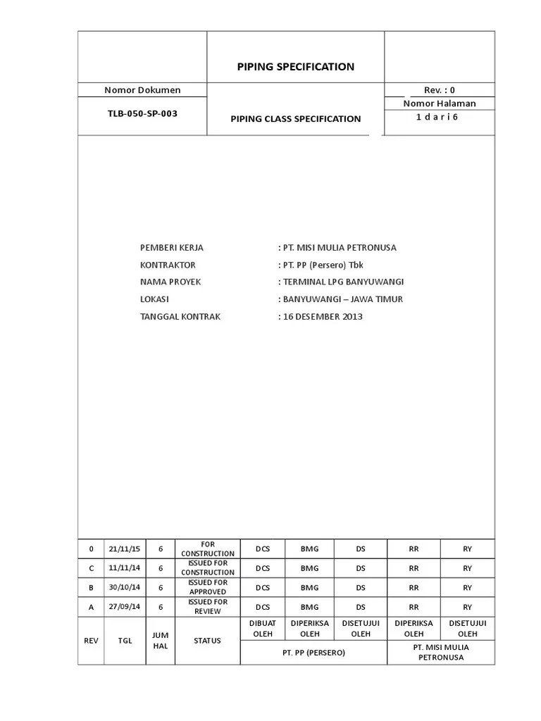 Piping Class Specification PDF Pipe (Fluid Conveyance) Corrosion
