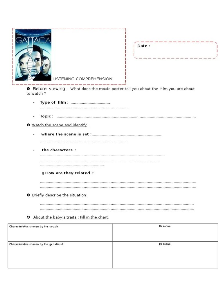 GATTACA Student's Worksheet | PDF | Psychology | Behavioural Sciences