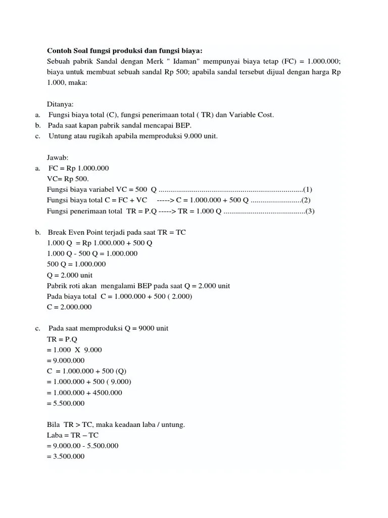 18+ Contoh Soal Bep Ekonomi Teknik Kumpulan Contoh Soal
