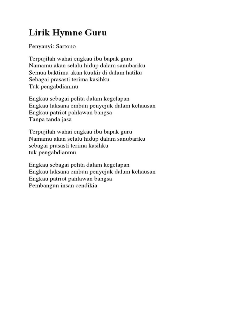 Lagu Terpujilah Wahai Ibu Bapak Guru Seputaran Guru