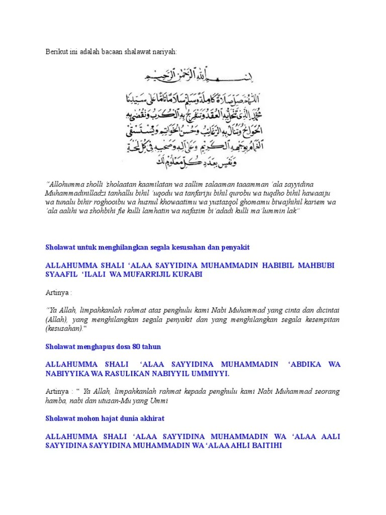 Berikut Ini Adalah Bacaan Shalawat Nariyah | PDF