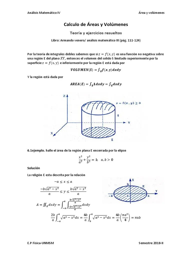 Calculo de Áreas y Volúmenes Teoría y ejercicios