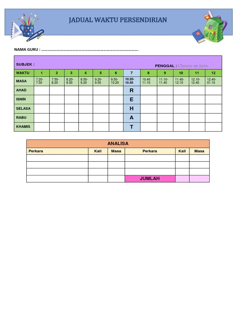 jadual waktu kelas kosong