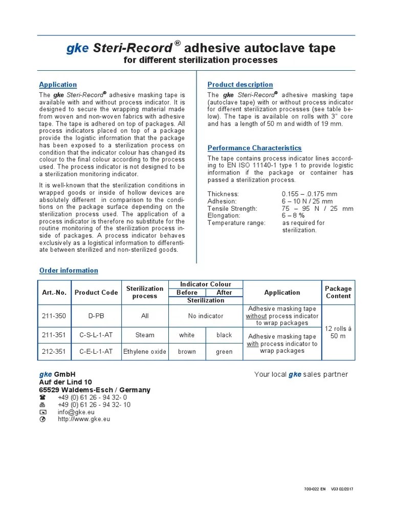 Autoclave Tape PDF Sterilization (Microbiology) Adhesive