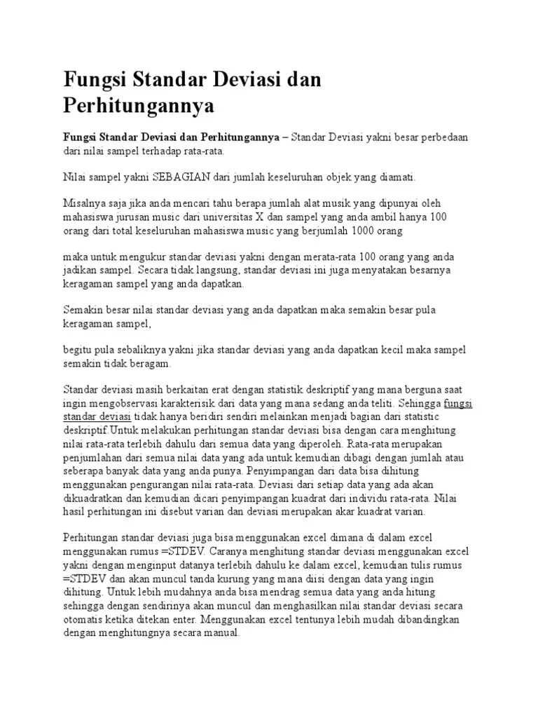 Fungsi Standar Deviasi Dan Perhitungannya | PDF