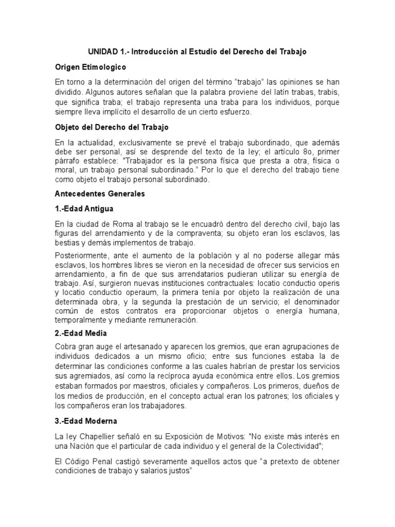 UNIDAD 1.Introducción al Estudio del Derecho del Trabajo Origen