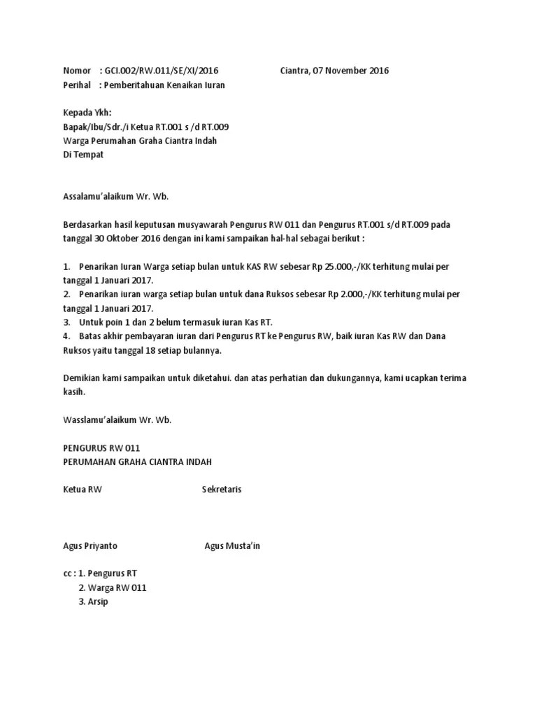 20 Contoh Surat Edaran Kenaikan Iuran Rt